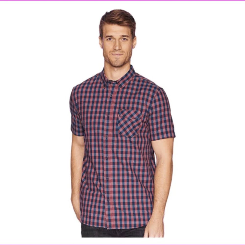 Levi's Men's Poplin Check Button- Down Shirt, Cranberry, Size L